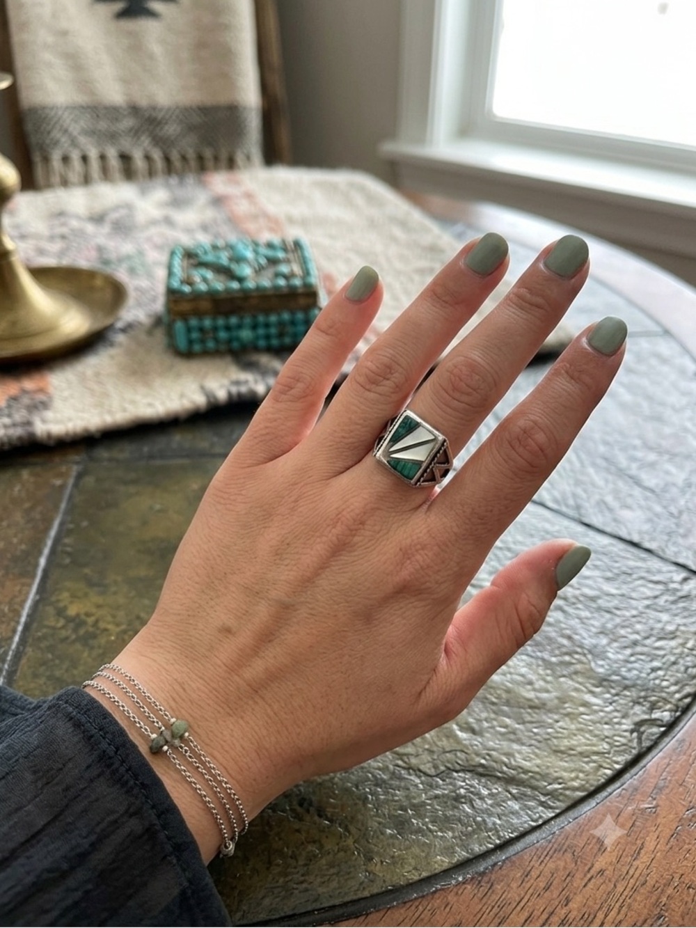 Heavy Navajo Solid Sterling Silver Ring size 9